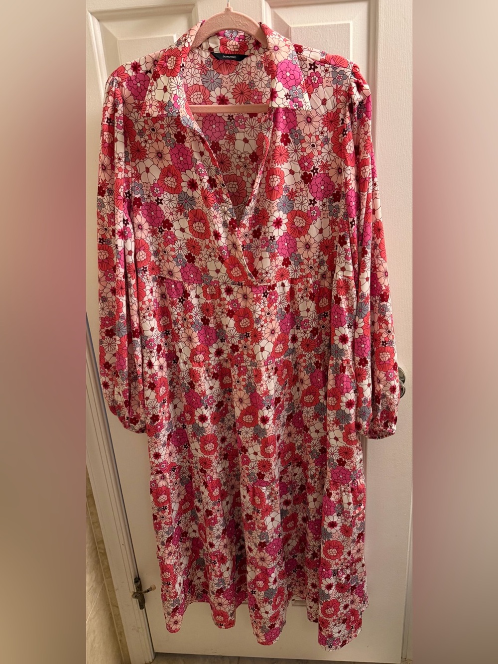 Long Sleeve Women's Maxi Dress - Pink Floral